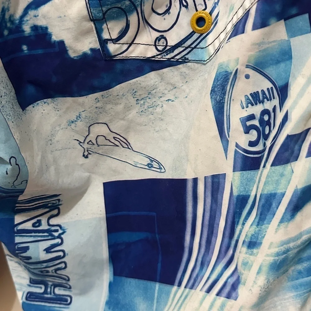 250 Hawaiian 581 | EUC Brazil Men’s Vintage Blue Surf Print Board Shorts (Sz 29)